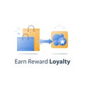 Earn gift, reward points, loyalty concept, incentive program, redeem gift, collect bonus