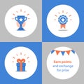 Win super prize, reward program, winner cup, first place bowl, achievement and accomplishment concept, flat icon Royalty Free Stock Photo