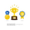 Reward program, winner golden cup with a star, competition trophy Royalty Free Stock Photo
