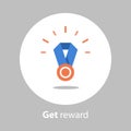 Winner medal, reward program, first place, win super prize, achievement and accomplishment concept, earn points, flat icon Royalty Free Stock Photo