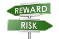 Reward and risk on green road sign