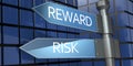 Reward or risk road sign with building facade Royalty Free Stock Photo