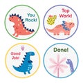 Reward stickers collection with cute dinosaurs. Teachers award badges with funny dinos Royalty Free Stock Photo