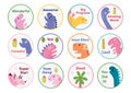 Reward stickers collection with cute dinosaurs. Teachers award badges with funny dinos Royalty Free Stock Photo