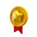 Reward Winner yellow medal with star and red ribbon. 3d illustration icon render isolated on white background with clipping path. Royalty Free Stock Photo