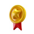 Reward Winner yellow medal with star and red ribbon. 3d illustration icon render isolated on white background with Royalty Free Stock Photo