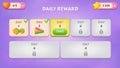 Daily rewards. GUI Kit casual assets for a game mobile, a set of user interface elements and pop-ups for the game interface