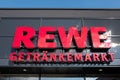 Sign at REWE beverage store Royalty Free Stock Photo