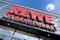 Sign at REWE beverage store Royalty Free Stock Photo