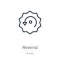 Rewind icon. Thin linear rewind outline icon isolated on white background from arrows collection. Line vector sign, symbol for web Royalty Free Stock Photo