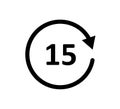 Rewind 15 second icon. Circle arrow icon. Replay or next symbol. Fast forward button. Round repeat sign. Rotating angle