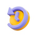 Rewind Time clock rotation icon 3d render concept on white background