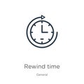 Rewind time icon. Thin linear rewind time outline icon isolated on white background from general collection. Line vector rewind Royalty Free Stock Photo