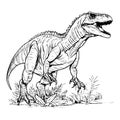 rex dinosaur, black outline on white background, coloring page Royalty Free Stock Photo