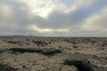 Moss Covered Lava Field and Volcano in Dramatic Evening Light on Reykjanes Peninsula, Western Iceland