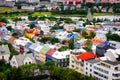 Reykjavik city bird view of colorful houses