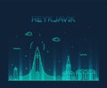 Reykjavik city skyline Iceland vector linear style