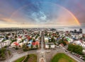 Reykjavik cityspace with rainbow Royalty Free Stock Photo