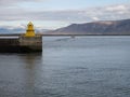 Reykjavik harbor yellow lighthouse