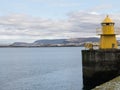 Reykjavik harbor yellow lighthouse