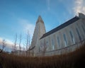 Hallgrimskirkja Cathedral Reykjavik Iceland seen from the side at sunset Royalty Free Stock Photo