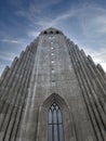 REYKJAVIK, ICELAND - July 2, 2018: Hallgrimskirkja, a Lutheran parish church. Cathedral building with concrete facade