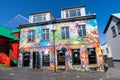 Outside the brighly painted Braud and Company bread bakery in downtown area