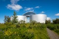 Wide view of the Perlan is a prominent landmark, Originally hot water tanks, but converted into