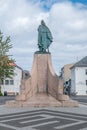 Back of the monument Leif Eriksson with inscription about him