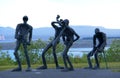 Reykjavik, Iceland - June 21, 2019 - The sculptures of dancing musicians outside Perlan, the planetarium and exhibition center Royalty Free Stock Photo