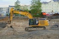 Reykjavik, Iceland - June 21, 2019 - The view of construction area with the heavy machinery tractor