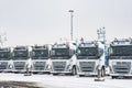 Volvo lorry trucks parked in a line Royalty Free Stock Photo