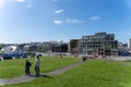 Reykjavik, Iceland - 06.21.2023: People walking up the Arnarholl hill in Reykjavik, Iceland Royalty Free Stock Photo