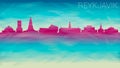 Reykjavik Iceland Silhouette City Skyline. Broken Glass Abstract Geometric Dynamic Textured. Banner Background. Colorful Shape Com