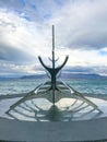 Reykjavik in Iceland Sun Voyager sculpture metal boat viking symbol