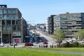 View down on Geirsgata from up the Arnarholl hill in Reykjavik, Iceland