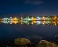 Old Reykjavik in the night reflection. Long exposure photo taken at dawn. Royalty Free Stock Photo