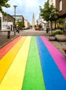 ReykjavikÃ¢â¬â¢s Gay Pride rainbow is located on SkÃÂ³lavÃÂ¶rÃÂ°ustÃÂ­gur Street, between BergstaÃÂ° Royalty Free Stock Photo