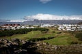 Reykjavik suburbs in autumn, viewed from a rocky hill. Royalty Free Stock Photo