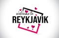 Reykjavik Welcome To Word Text with Handwritten Font and Red Hearts Square