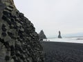 Reynifsjara black sand beach, Iceland. Brown basaltic columns Royalty Free Stock Photo