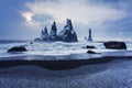 Reynisdrangar are volcanic basalt sea stacks situated under the cliffs of mountain Reynisfjall near the village Vik i Myrdal.