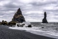 Reynisfjara Beach in Iceland, near Vik with a threatening sky Royalty Free Stock Photo