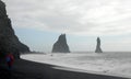 Reynisfjara black sand beach in Iceland with basalt columns