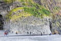 Reynisfjara Black Sand Beach Vik comes with scenic basalt columns and cliffs and is popular tourist destination in