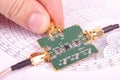 RF engineer inspect microwave mixer PCB