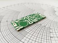 RF PCB in front of Smith chart Royalty Free Stock Photo