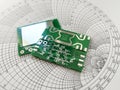RF PCB in front of Smith chart Royalty Free Stock Photo