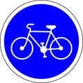 Vector illustration of a road sign showing traffic allowed for bicycles only. Blue color graphics of a traffic sign.