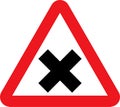 Cross road traffic sign vector drawing. graphics of triangular hazard road sign for cross road.